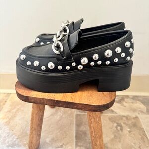 Steve Madden Black Platform Loafers with Silver Accents